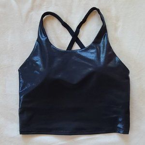 Black Faux-Leather Sports Bra / Athleticwear (Light Support) | Size L